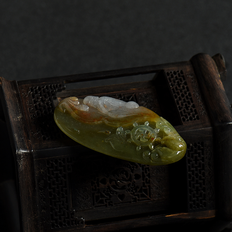 缅甸糯种俏色翡翠花开见佛吊坠 - 红掌柜