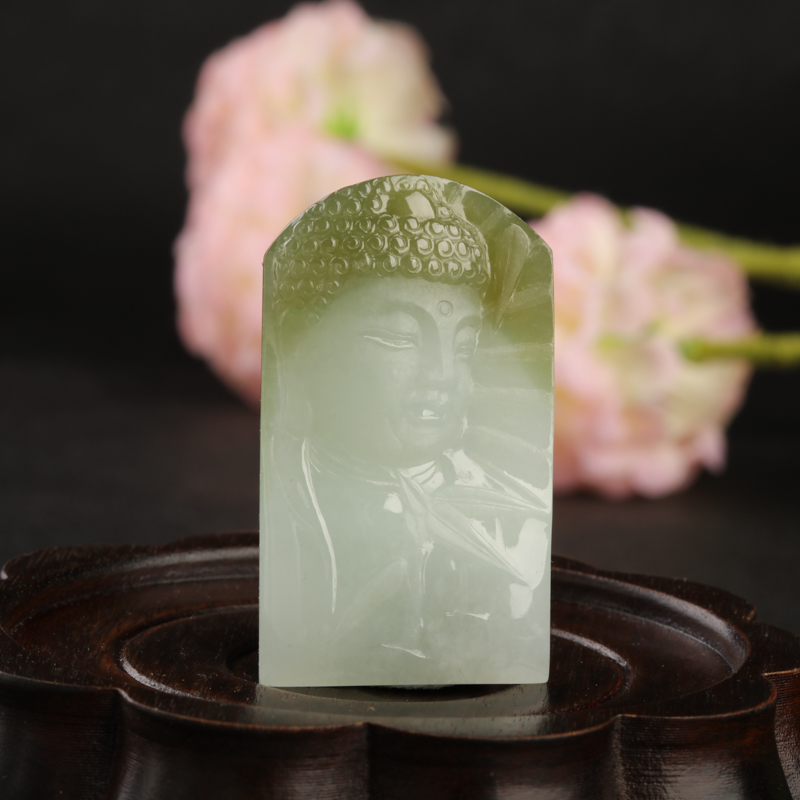 缅甸天然糯种俏色翡翠大日如来吊坠-红掌柜