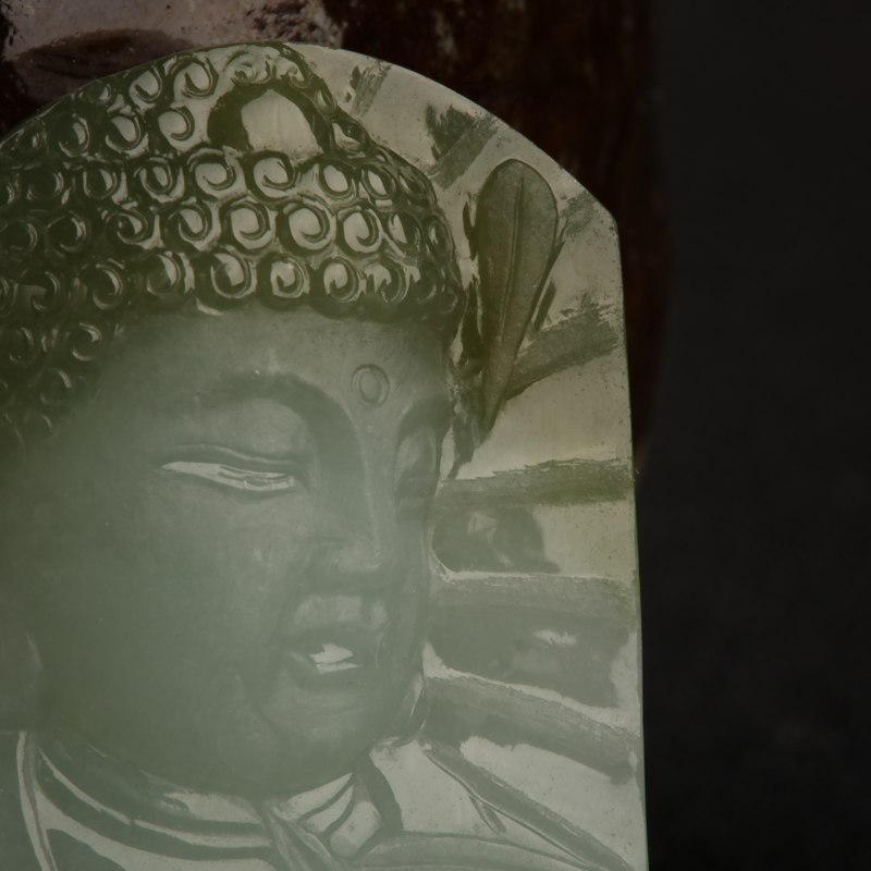 缅甸天然糯种翡翠大日如来吊坠-红掌柜