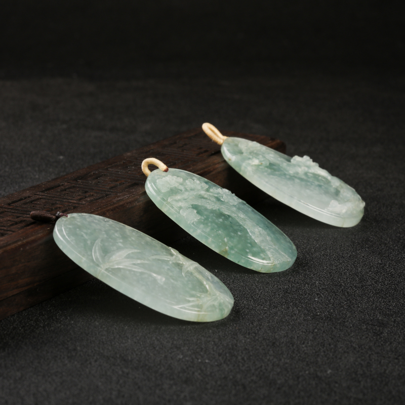 缅甸翡翠松竹梅套装吊坠-红掌柜