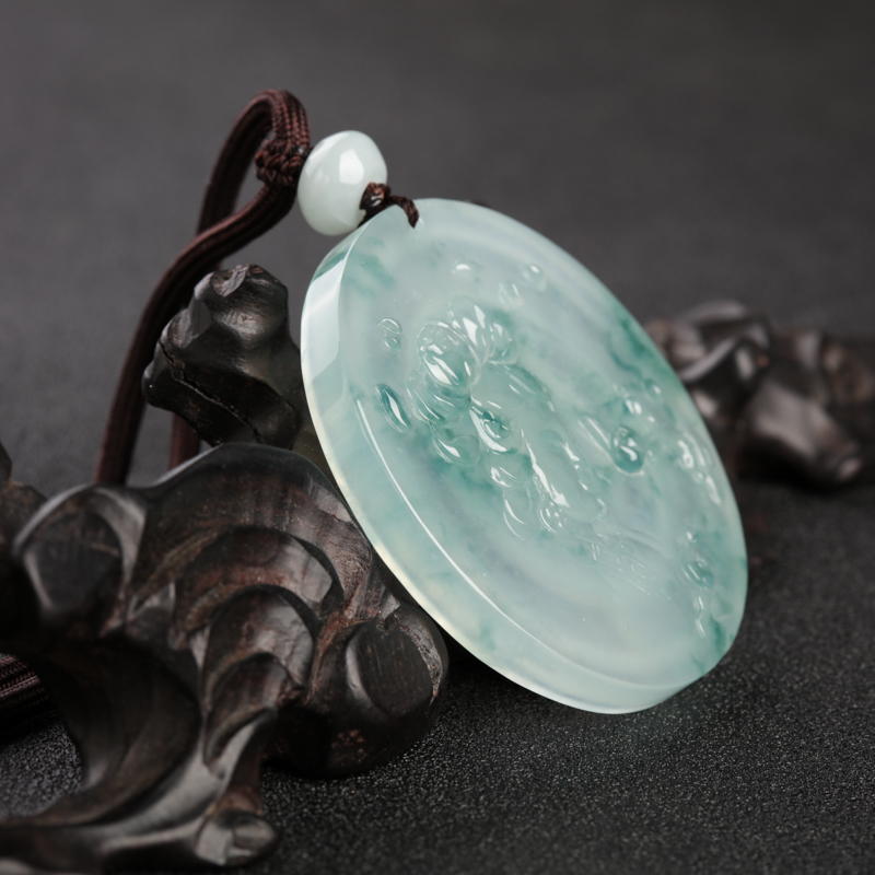 天然糯冰种飘翠翡翠闭月羞花吊坠-红掌柜