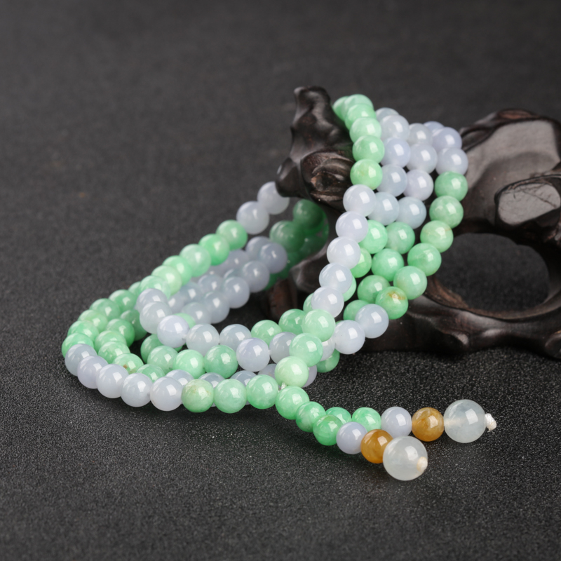缅甸糯种俏色翡翠多圈手串-红掌柜