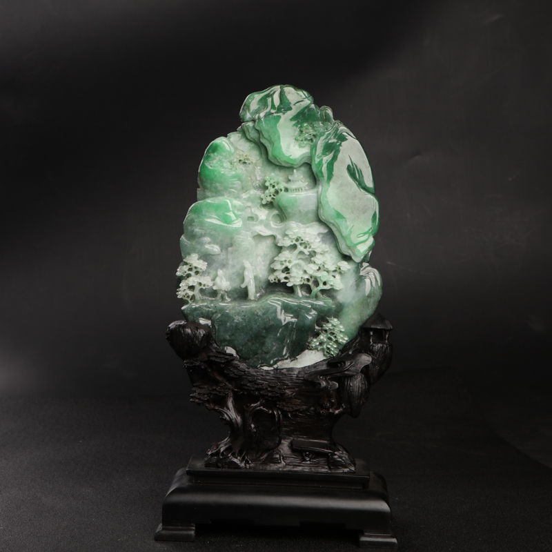 糯种飘翠翡翠指日高升摆件-红掌柜