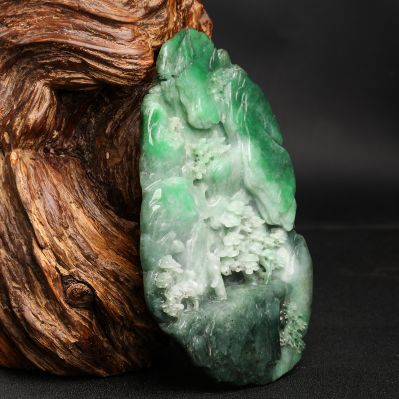 飘翠翡翠指日高升摆件-红掌柜