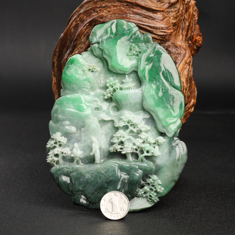天然缅甸翡翠指日高升摆件-红掌柜