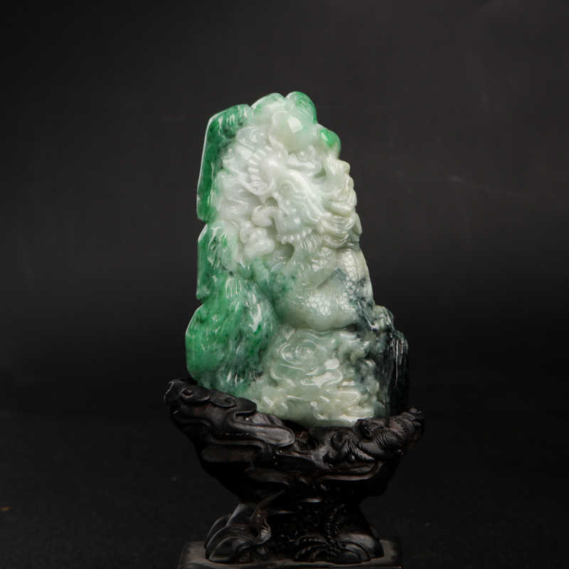 糯种飘翠翡翠龙腾华夏摆件-红掌柜