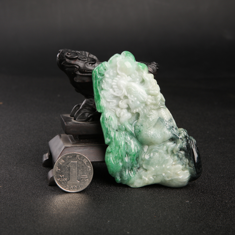 天然缅甸翡翠龙腾华夏摆件-红掌柜