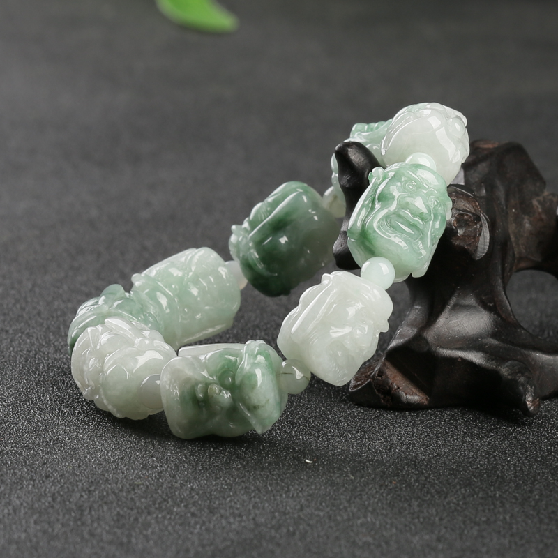 俏色翡翠罗汉单圈手串-红掌柜