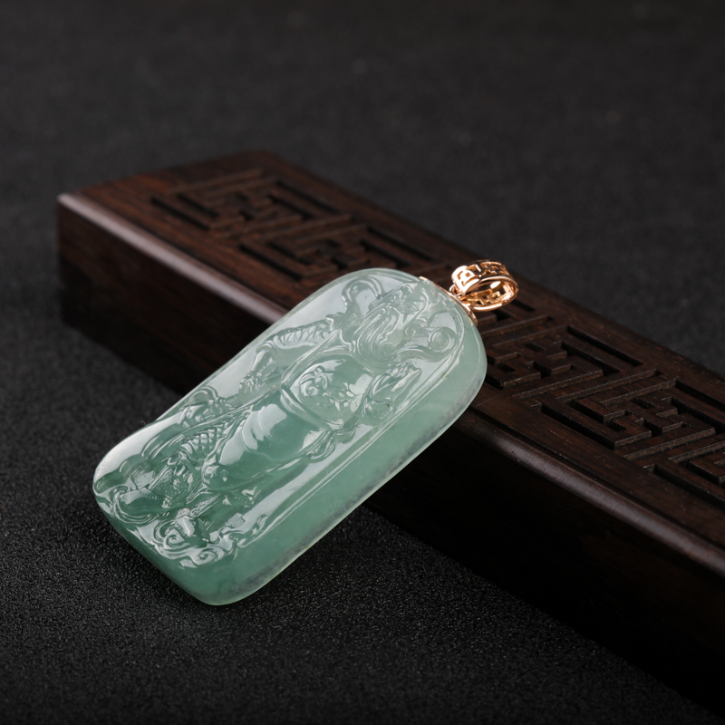 糯冰种翡翠关羽吊坠-红掌柜