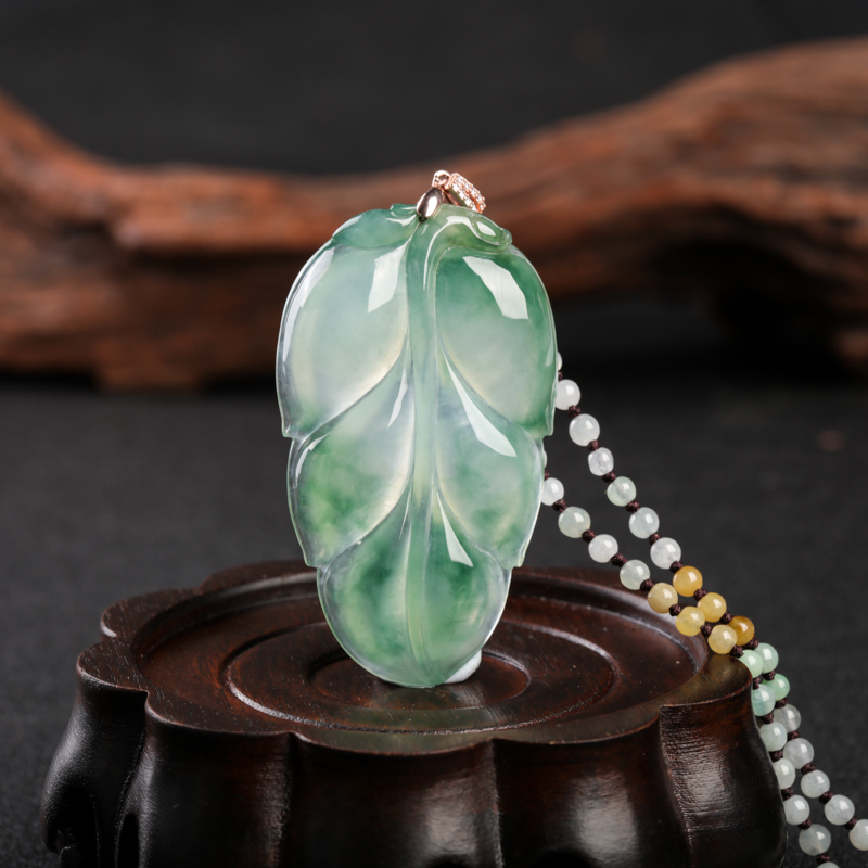 缅甸天然糯冰种飘花翡翠金枝玉叶吊坠-红掌柜