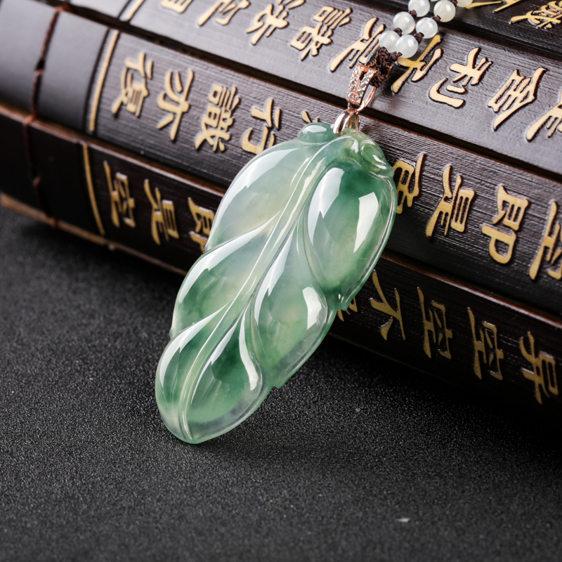 缅甸糯冰种飘花翡翠金枝玉叶吊坠-红掌柜