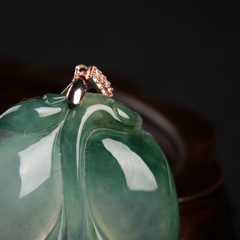 缅甸天然糯冰种翡翠金枝玉叶吊坠-红掌柜