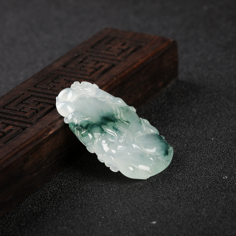 天然糯冰种飘花翡翠福寿如意吊坠-红掌柜