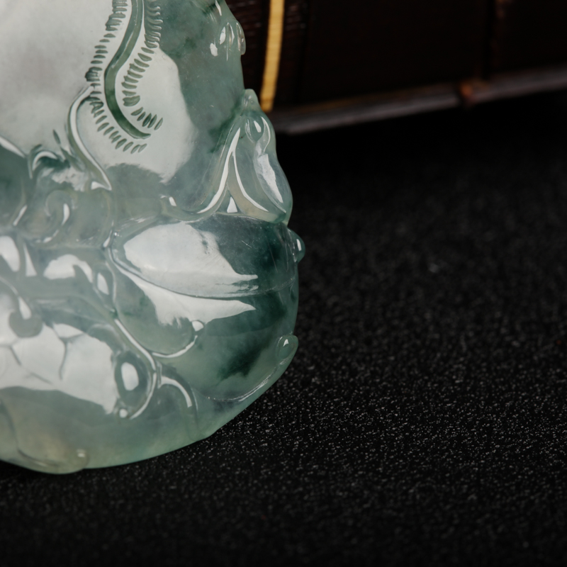 缅甸天然糯冰种翡翠福寿如意吊坠-红掌柜