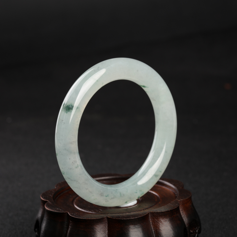 缅甸天然糯冰种飘花翡翠手镯-红掌柜