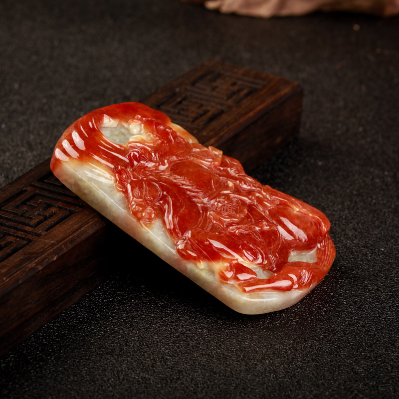 缅甸豆种红翡关羽吊坠-红掌柜