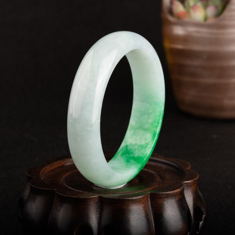 缅甸A货天然糯种飘翠翡翠手镯 - 红掌柜