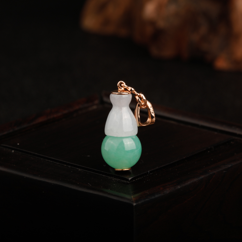 缅甸天然18K金镶糯种翡翠福禄吊坠-红掌柜