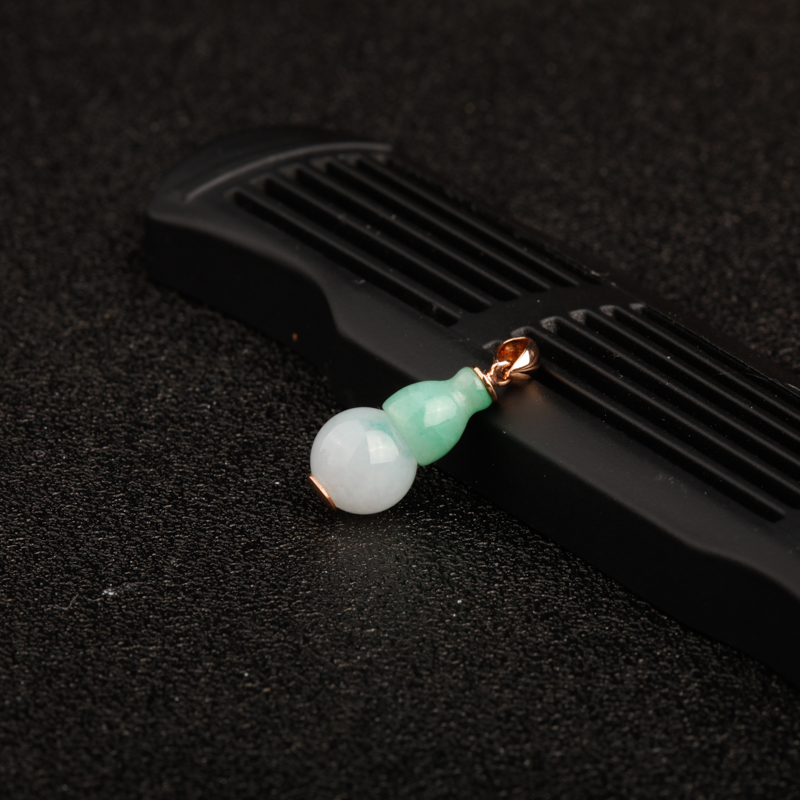 缅甸18K金镶糯种翡翠福禄吊坠-红掌柜