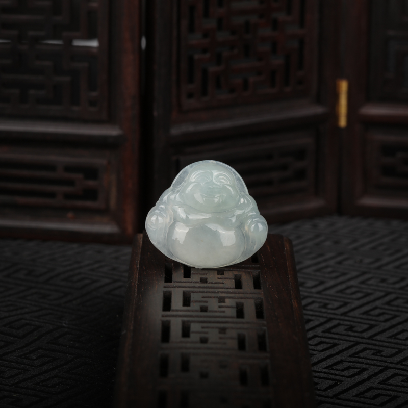 缅甸天然糯冰种翡翠弥勒佛吊坠-红掌柜