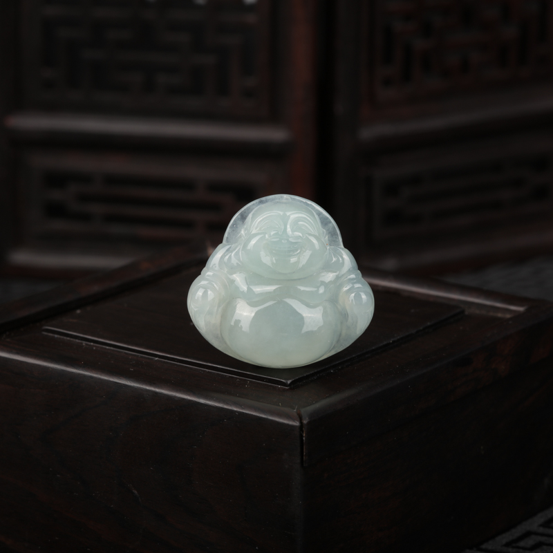 缅甸天然糯冰种翡翠弥勒佛吊坠-红掌柜