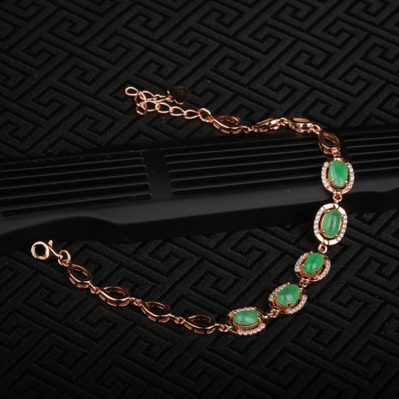 缅甸天然糯冰种苹果绿翡翠手链-红掌柜