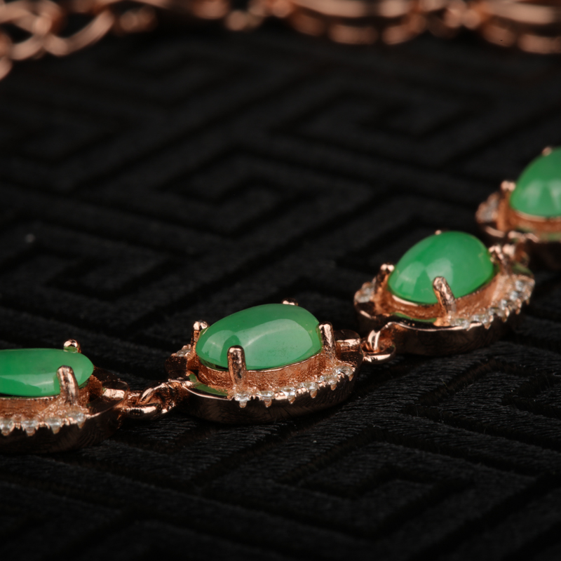 银镶缅甸天然苹果绿翡翠手链-红掌柜