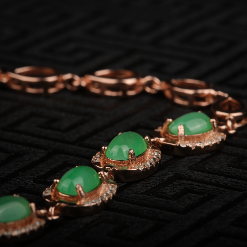 银镶缅甸天然糯冰种翡翠手链-红掌柜