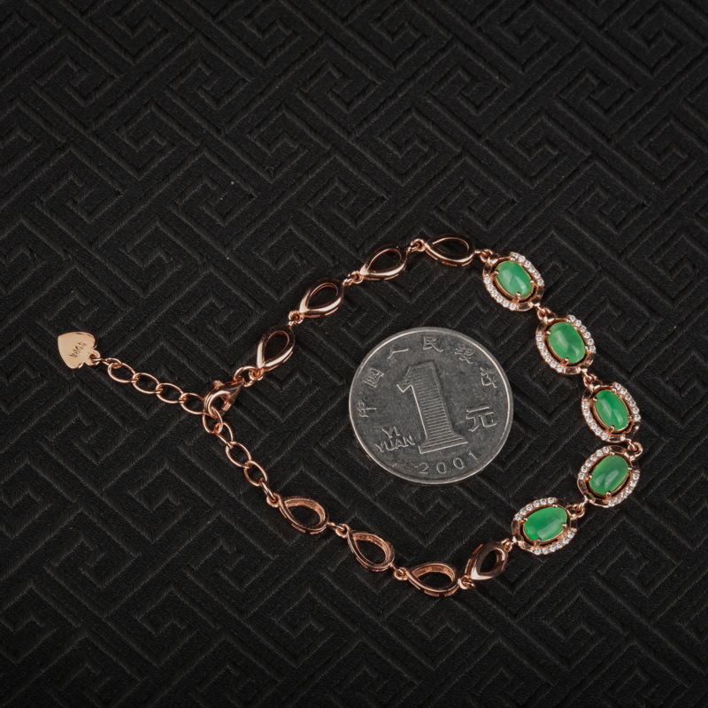 银镶糯冰种苹果绿翡翠手链-红掌柜