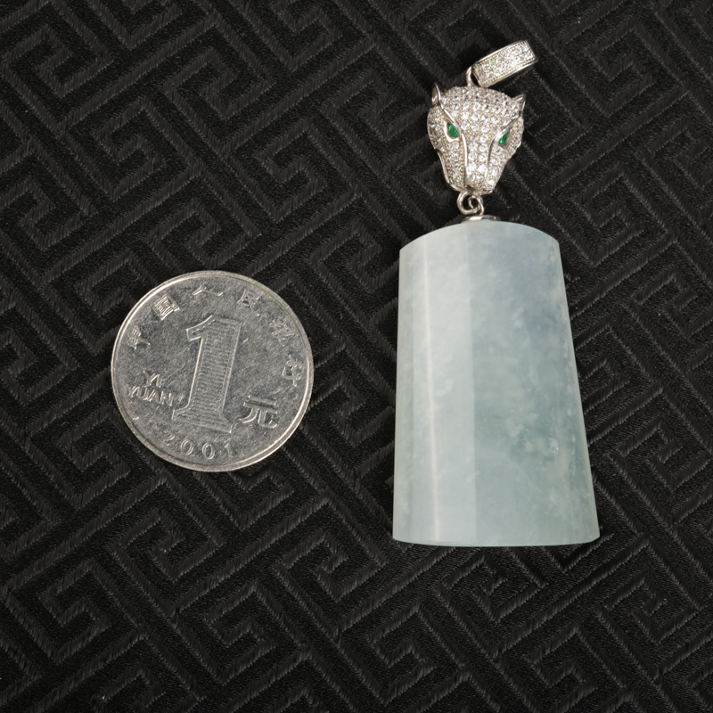 银镶糯冰种翡翠方牌吊坠-红掌柜