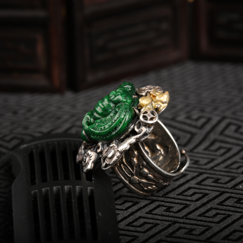干青种翡翠福在眼前戒指-红掌柜