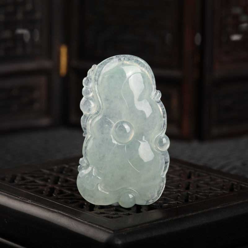 缅甸天然糯冰种翡翠年年有余吊坠-红掌柜