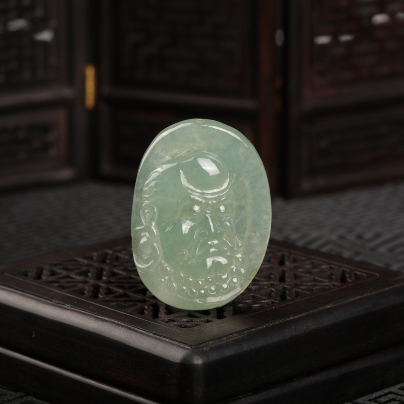 缅甸天然糯冰种翡翠达摩吊坠-红掌柜