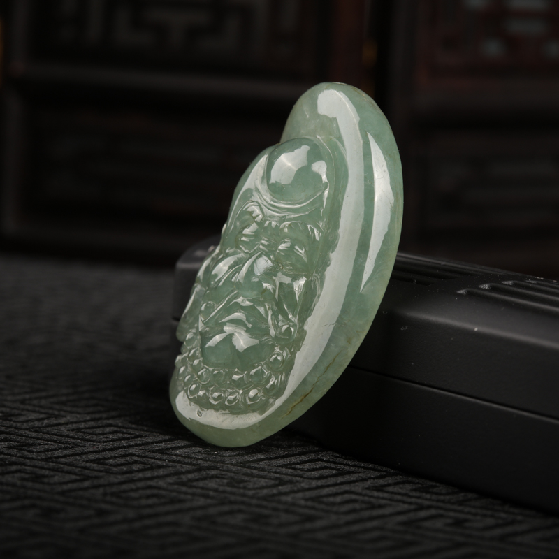 缅甸糯冰种翡翠达摩吊坠-红掌柜
