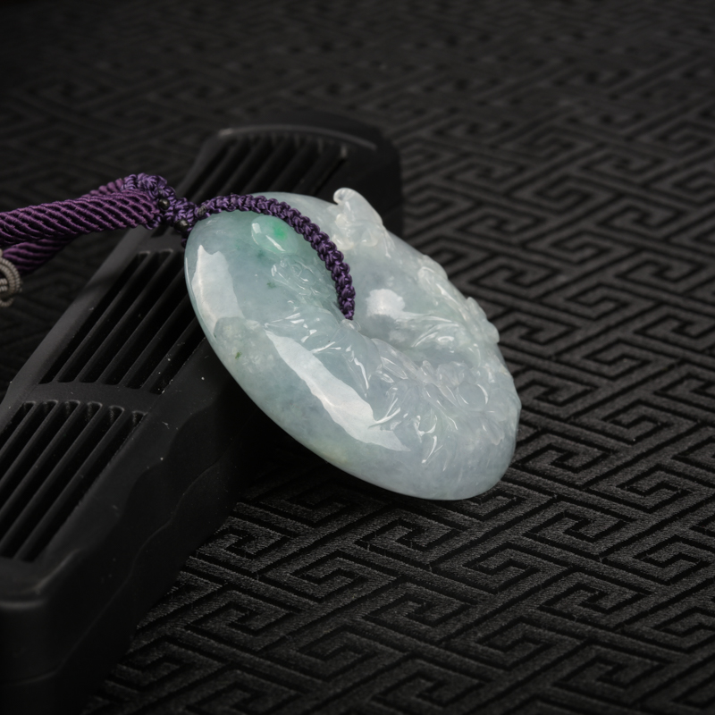 天然糯冰种翡翠花开富贵吊坠-红掌柜