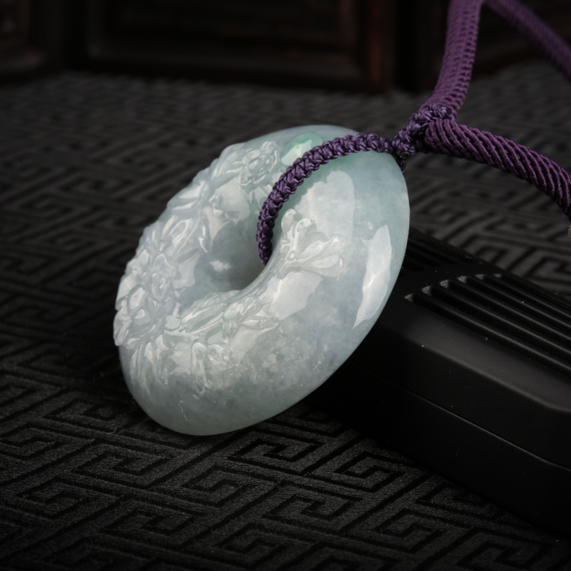 缅甸糯冰种翡翠花开富贵吊坠-红掌柜