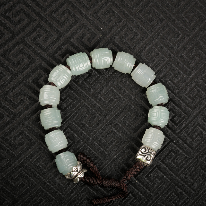 缅甸天然翡翠回纹桶珠手串-红掌柜