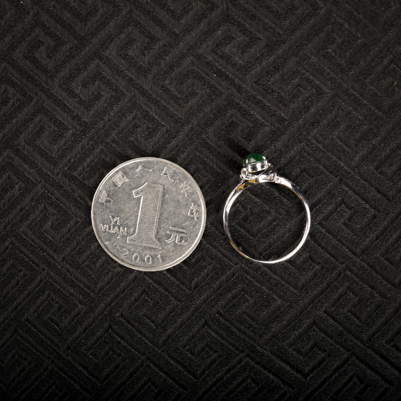 缅甸天然糯冰种翠绿翡翠戒指-红掌柜