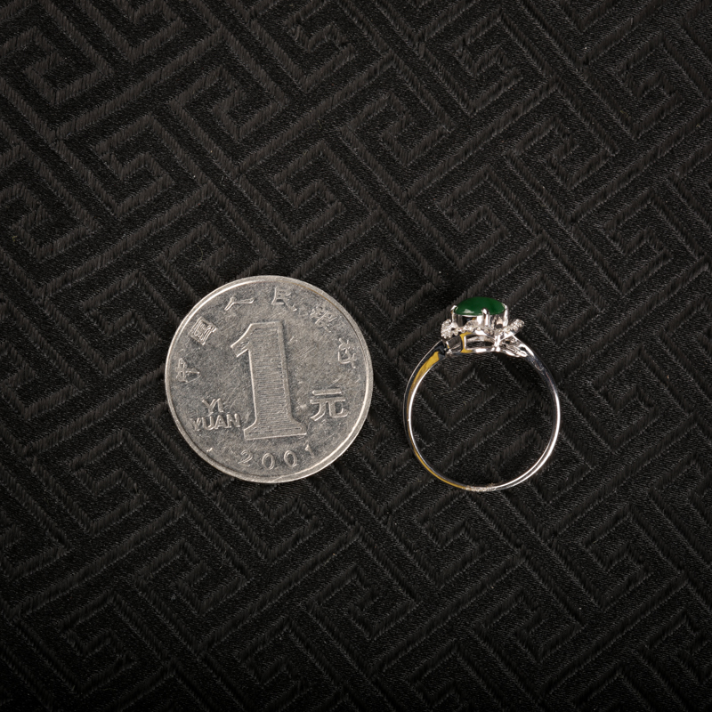 缅甸天然糯冰种翠绿翡翠戒指-红掌柜