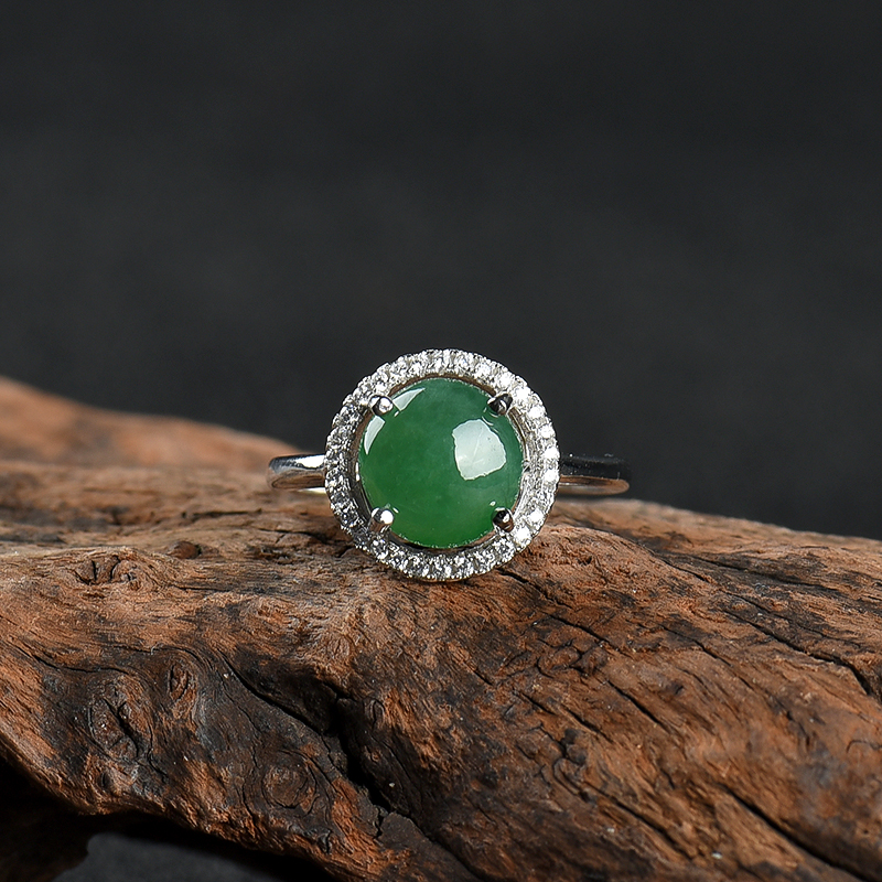 银镶糯种深绿翡翠戒指-红掌柜