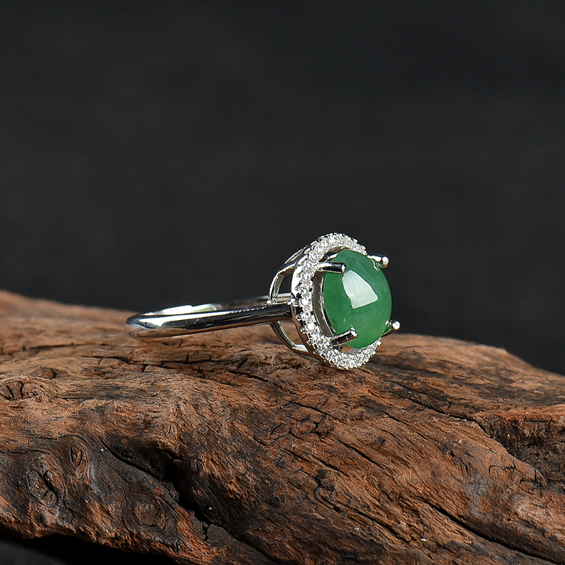 糯种深绿翡翠戒指-红掌柜