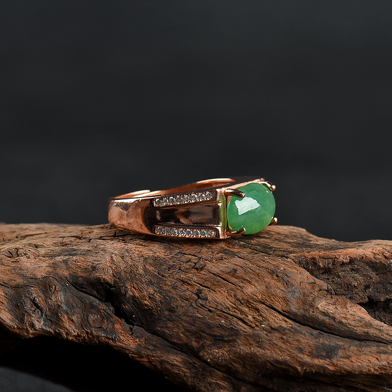 糯种深绿翡翠戒指-红掌柜