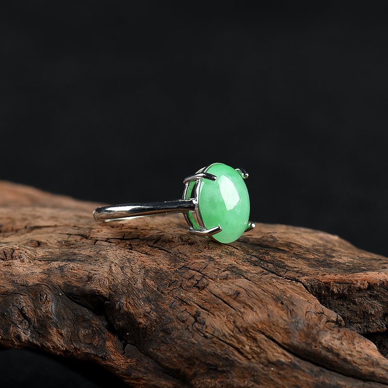 豆种豆绿翡翠戒指-红掌柜