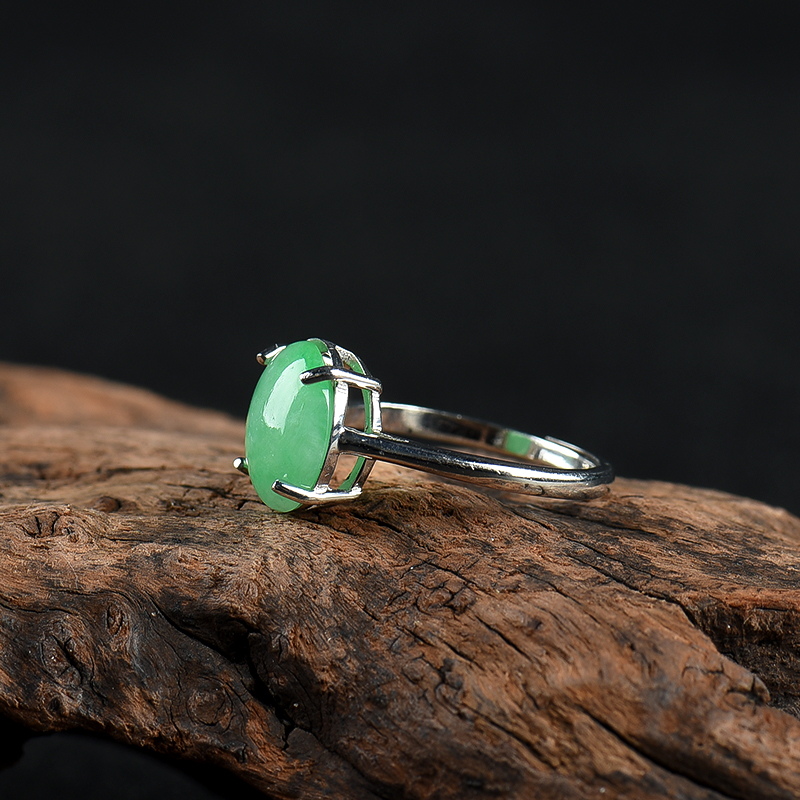 银镶豆种翡翠戒指-红掌柜