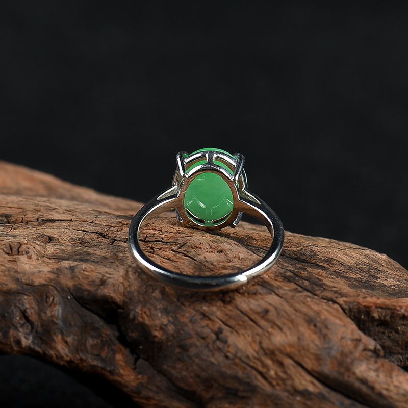 银镶豆绿翡翠戒指-红掌柜