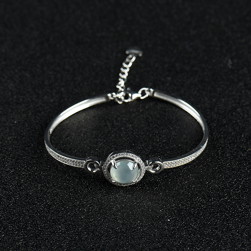 天然银镶糯冰种翡翠手镯-红掌柜