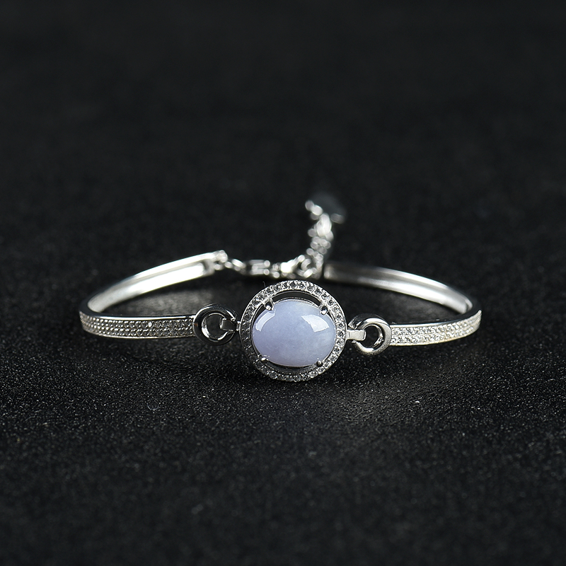 银镶糯种浅紫色翡翠手镯-红掌柜