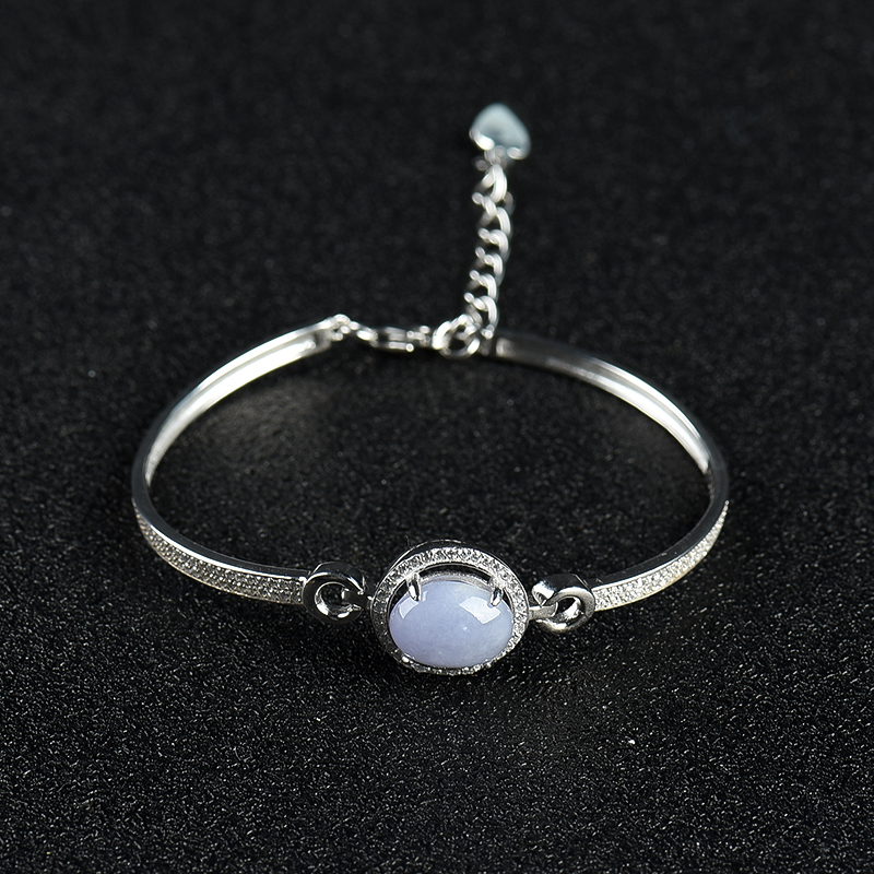 天然银镶糯种浅紫色翡翠手镯-红掌柜