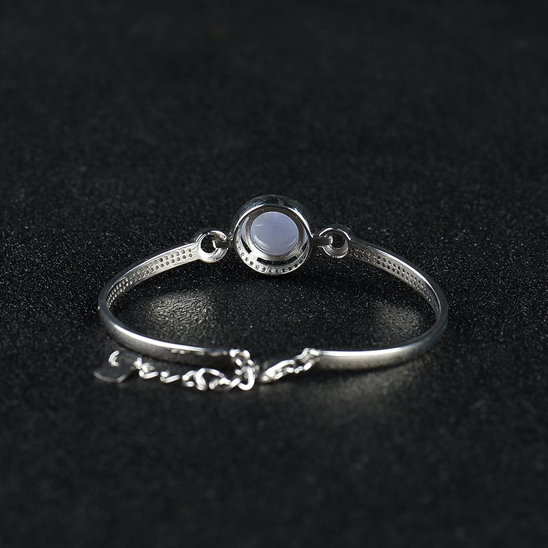 天然银镶糯种浅紫色翡翠手镯-红掌柜