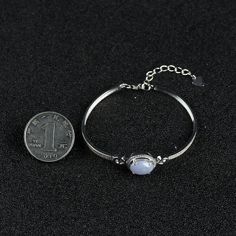 缅甸天然银镶糯种浅紫色翡翠手镯-红掌柜